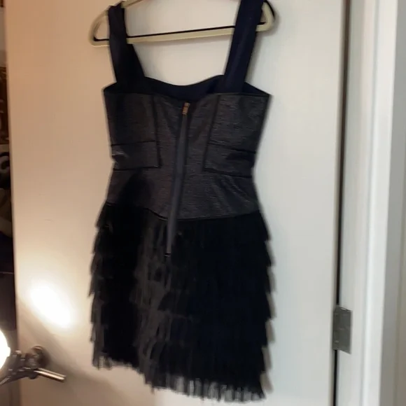 Zac Posen Blue Black Cotton Blend Fringed cocktail Black tie Dress 8 - Picture 5 of 7